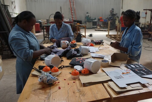 The GravityLight assembly line in Kenya